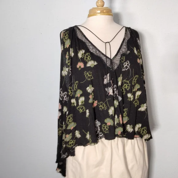 Free People Splitback Black Floral Swing Top - Picture 2 of 6